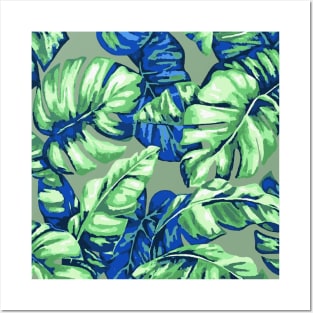 Tropical Leaves Camouflage Of Banana and Monstera 4 Posters and Art